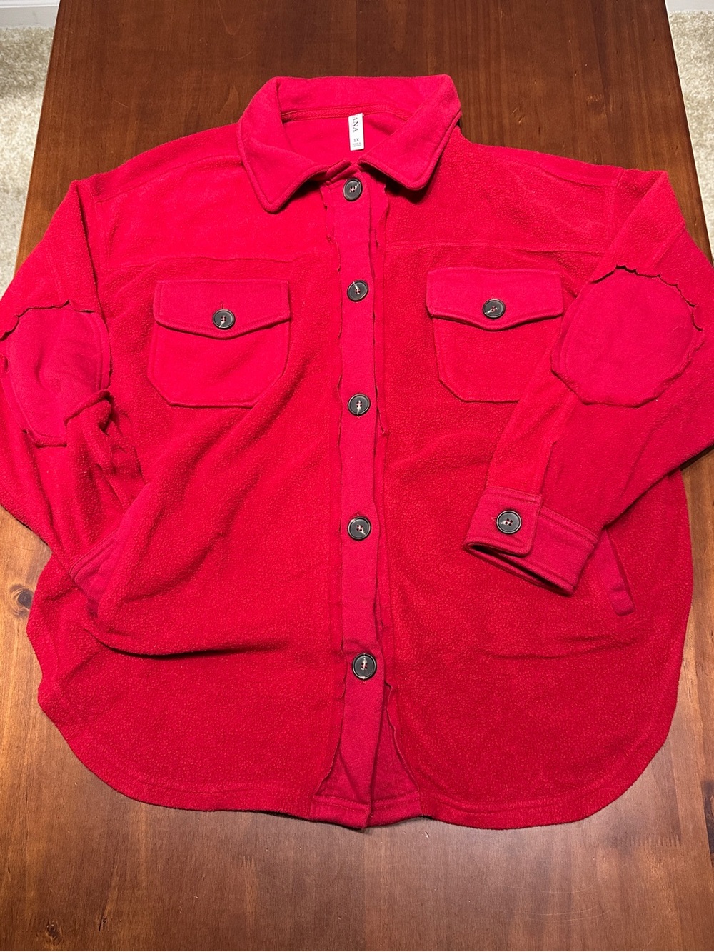 Zenana Oversized Bright Red Fleece Button-Down Shacket